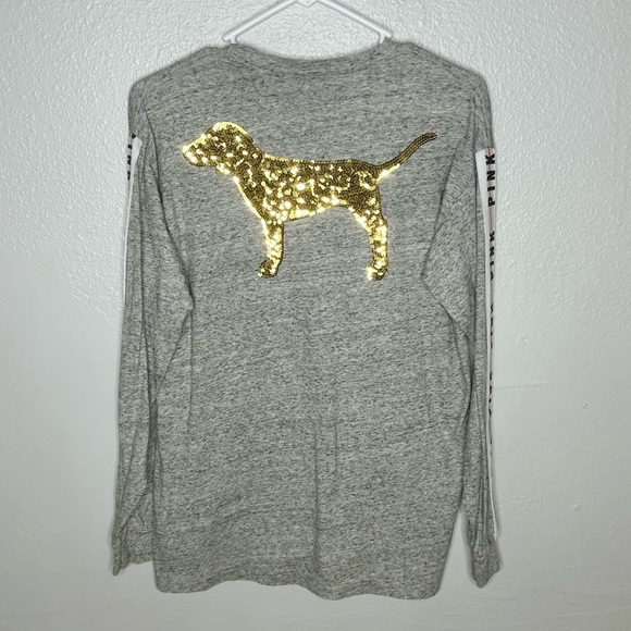 PINK VICTORIA’S SECRET OVERSIZED LOGO LONG SLEEVE TEE SOFT AND COMFY - Picture 2 of 7